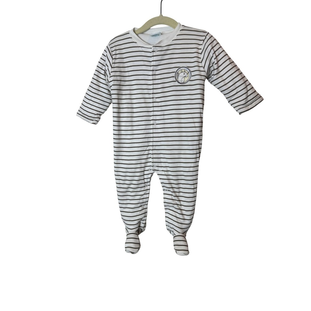 Primmi Footed Coverall Baby Boys 6-9 Months White Stripe Pima Cotton One Piece